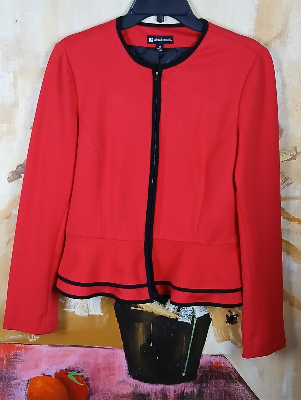 Valerie Bertinelli Red Peplum Zip Up Blazer Jacket - Size M